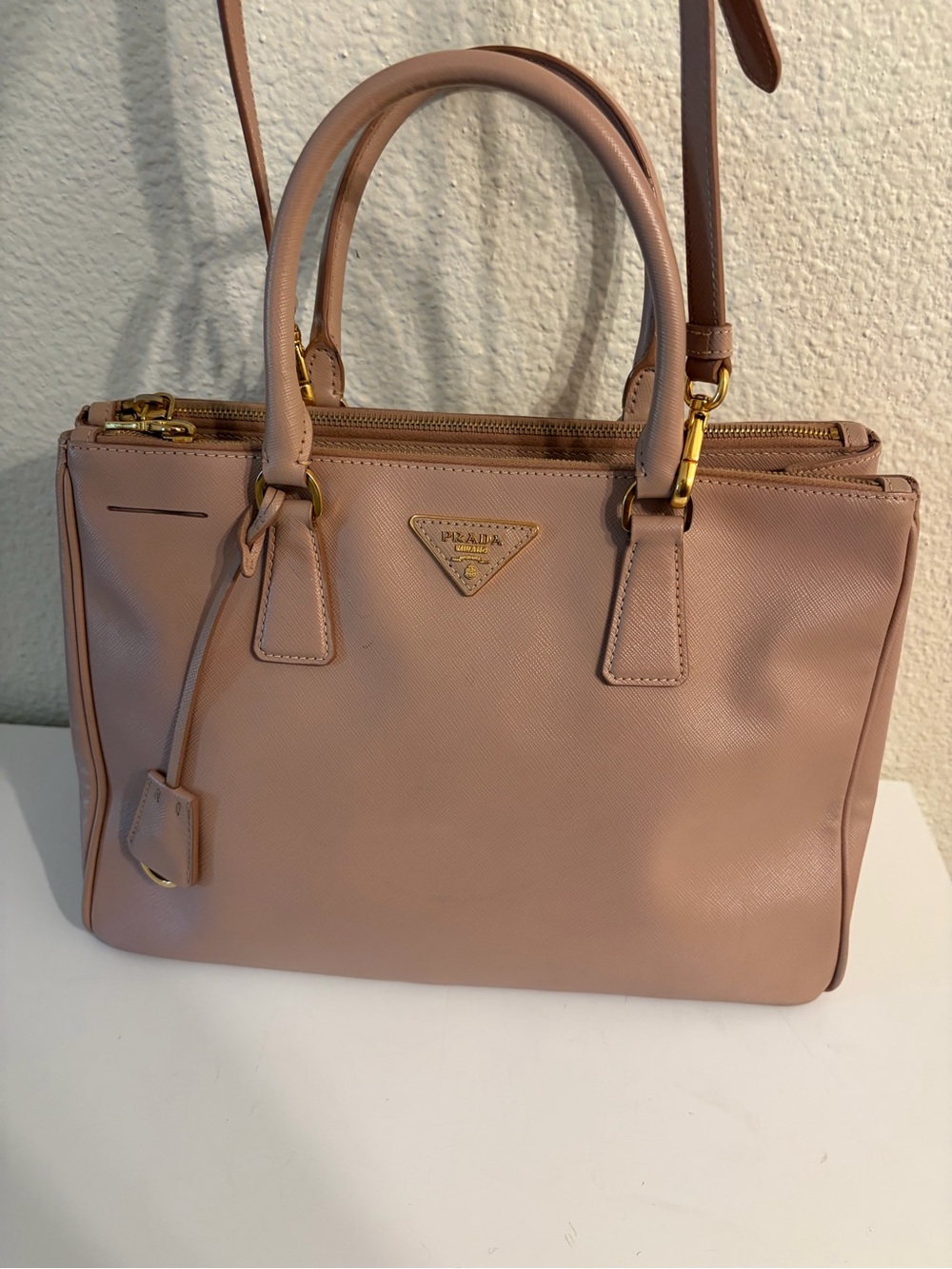 Prada Blush Pink Saffiano Satchel with Gold Hardware